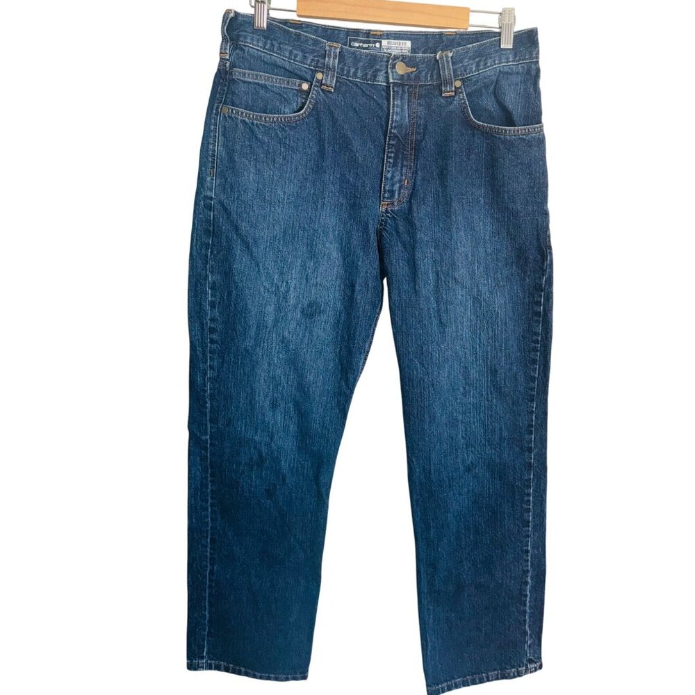 Carhartt Relaxed Fit Men Blue Denim Jeans 33x32 Straight Leg Western Cowboy Jean